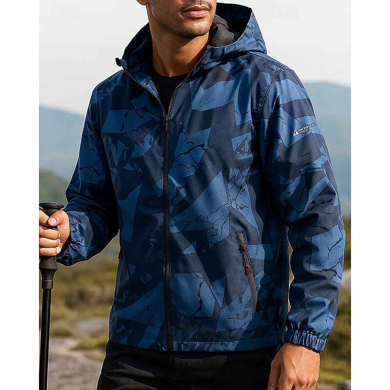 Men's Windbreaker Softshell Jacket Hiking Jacket Outdoor Waterproof Windproof Hiking Outfits Hiking Clothes Spring Autumn / Fall Top Camping / Hiking / Caving Running Printing Dark Grey Black Blue