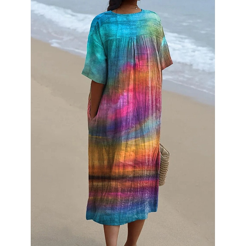 Women's Midi Dress Sundress A Line Dress Vacation Casual Beach Party Going out Beach Loose Fit Ombre Graphic Short Sleeve V Neck Pink Summer Spring2