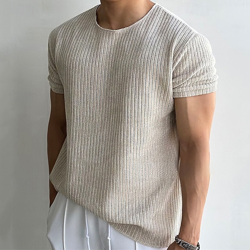Men's T Shirt Tee Short Sleeve Shirt Tee Top Short Sleeve Crew Neck Summer Plain Fashion Designer Basic Jacquard Vacation Street Going out Black Apricot Top Tee for Men2