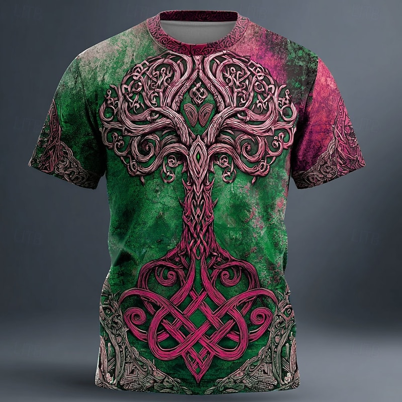 Men's 3D Celtics Tree Of Life T Shirt Short Sleeve T shirt 3D Print Crew Neck Shirt Viking Designer Party Street Yellow Red Blue Summer Spring Clothing Apparel S M L XL XXL XXXL3
