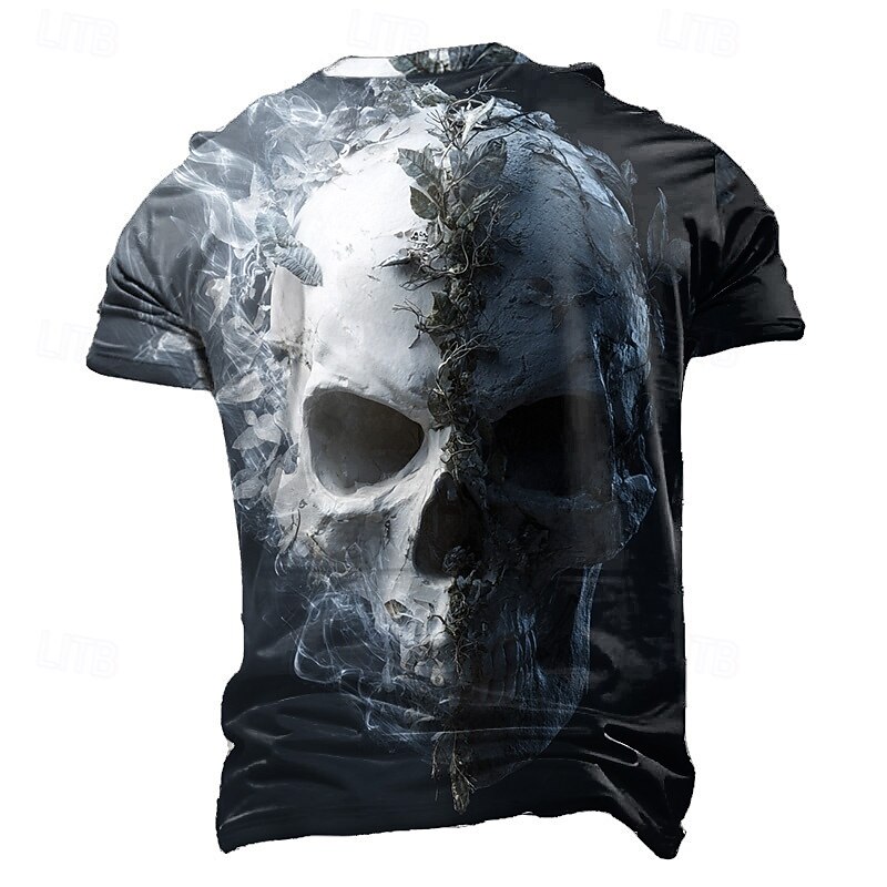 Halloween Men's Skull 3D T Shirt Short Sleeve T shirt 3D Print Crew Neck Shirt Exaggerated Designer Horror Party Street Casual Blue Purple Brown Summer Spring All Seasons Clothing Apparel S M L XL2