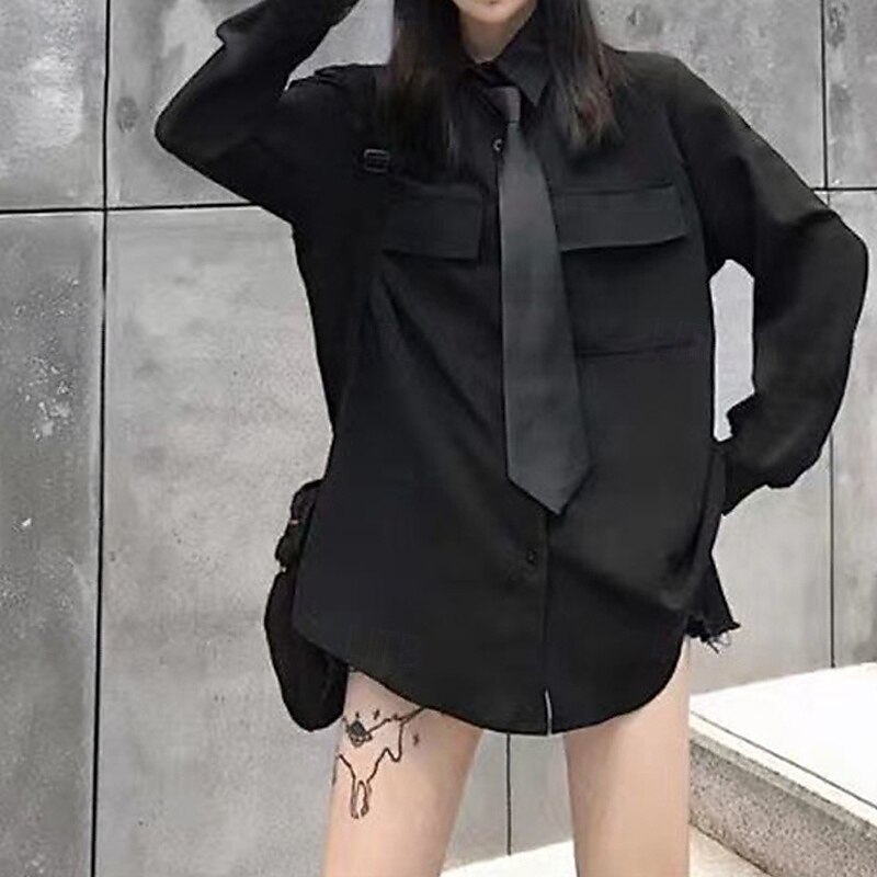 Women's Shirt Texture Blouse Plain Daily Stylish Basic Long Sleeve Shirt Collar Regular Tops Work Daily Holiday Buttons Black Spring Fall3