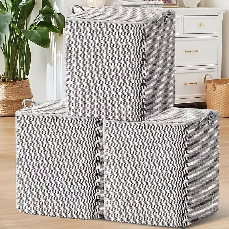 3pcs Storage Box Bins Set, 29.06 Gallon Large Capacity Rectangular Organizers with Double Zippers & Handles, Dustproof Clothes Blankets Storage for Moving, Travel, Underbed Use