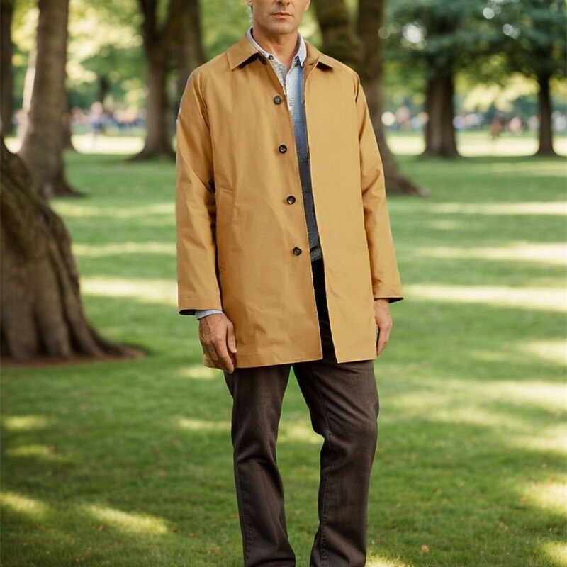 Men's Overcoat Trench Coat Long Trench Coat Vacation Daily Fall Winter Polyester Windproof Soft Outerwear Clothing Apparel Fashion Classic Plain Pocket Lapel Single Breasted2