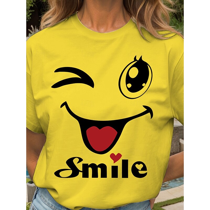 Women's T Shirt Heart Graphic Letter Vintage Stylish Classic Short Sleeve Crew Neck Round Neck Regular Tops Daily Weekend Print Black White Yellow Pink Red Summer3
