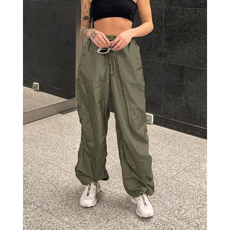 Women's Cargo Pants Slacks Streetwear Casual Full Length Natural Plain Elastic Drawstring Design Soft Street Daily Wear Weekend Black White Brown Green Fall Regular Fit2