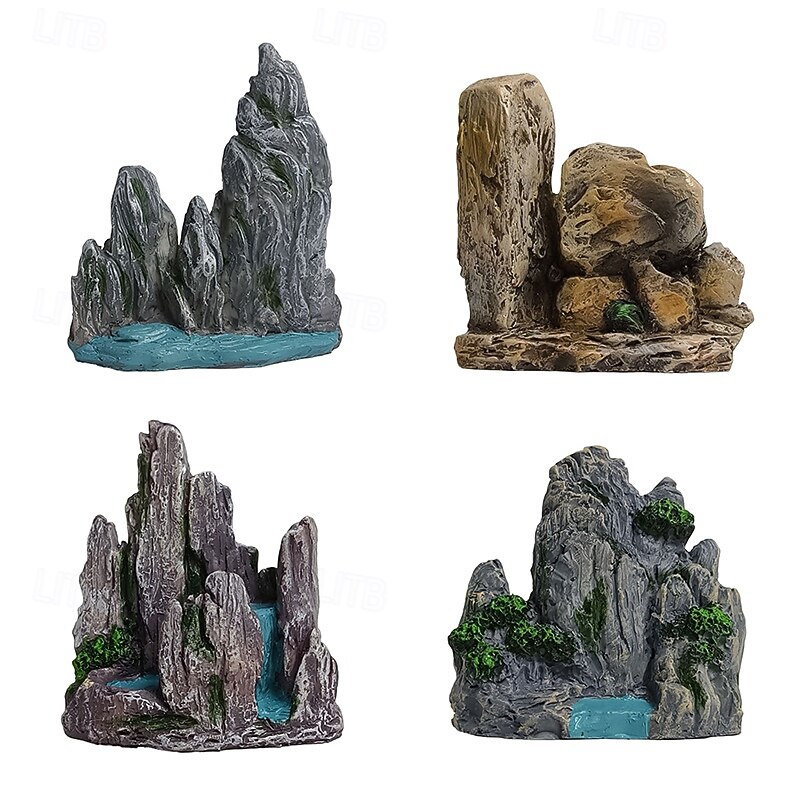Resin Rockery Water Fountain Decoration, Realistic Mini Landscape Waterfall Ornament for Fish Pond, Aquarium Eco Tank Decor Sculpture