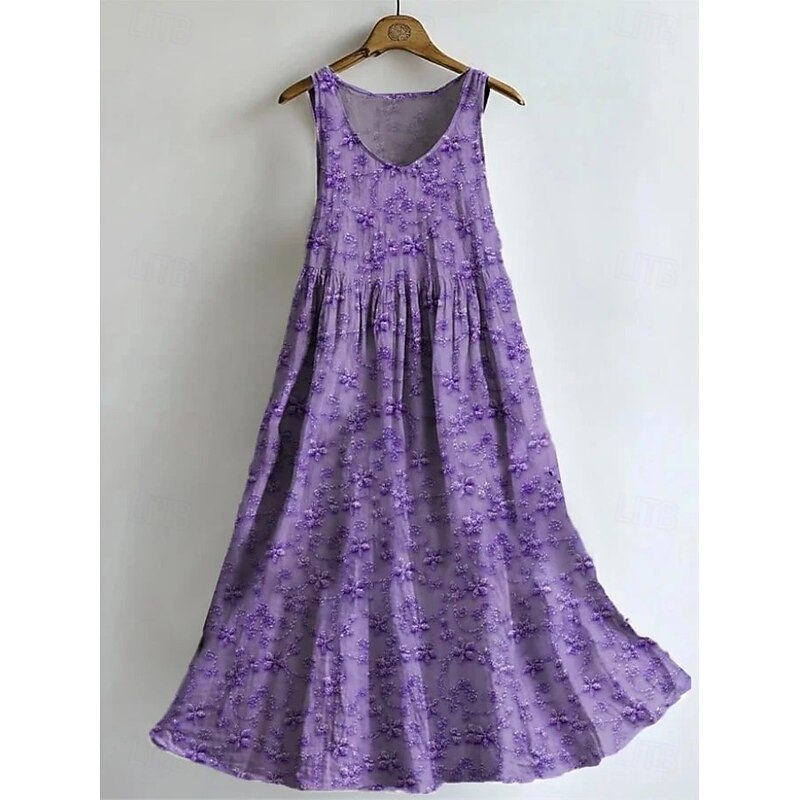 Women's Maxi Dress Sundress A Line Dress Slip Dress Pleated Dress Vacation Casual Boho Party Going out Beach Regular Fit Floral Graphic Dragonfly Sleeveless U Neck Deep Purple Light Purple Purple3
