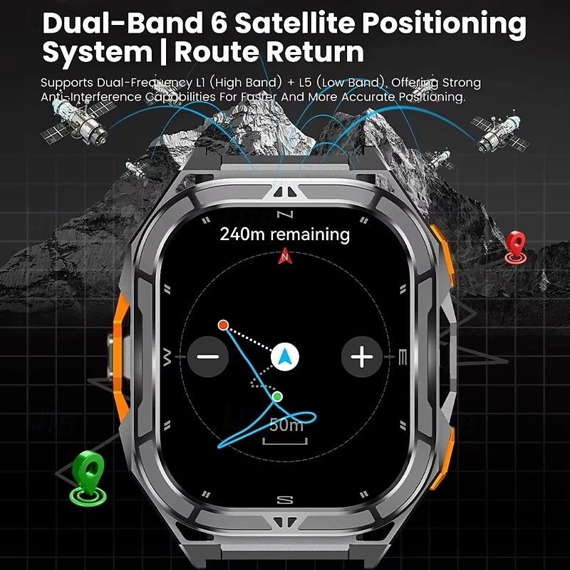 X5 Smart Watch 1.96 inch Smartwatch Fitness Running Watch Bluetooth Call Reminder Activity Tracker Heart Rate Monitor Sedentary Reminder Find My Device Compatible with Android iOS IP68 Men GPS Heart3