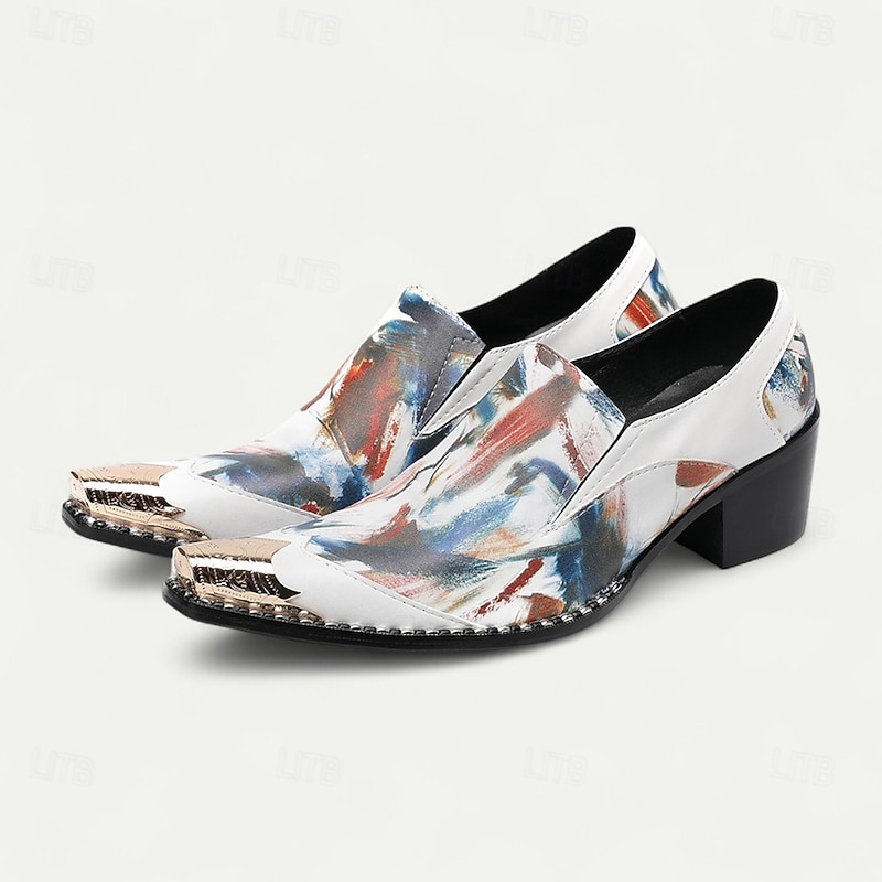 Men's Abstract Art Print Slip-On Genuine Leather Loafers Colorful Artistic Style Dress Shoes for Fashion Shows Creative Events and Night Out2