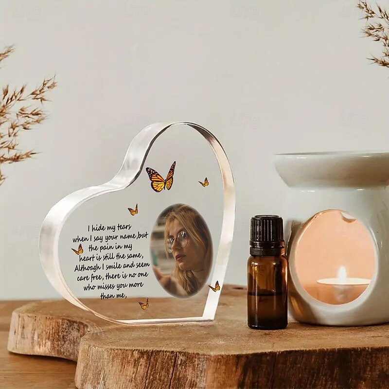Personalized Memorial Heart Acrylic Plaque with Custom Photo, Sympathy Gift with Quote for Loss of Loved One, Remembrance Keepsake Decor for Family, Friends or Pet2