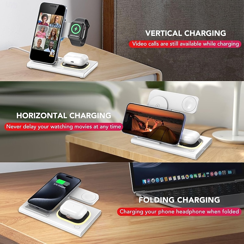 3 in 1 Foldable Charging Station for Apple Products,Fast Wireless Charger Travel Dock Adapter for iPhone 16/15/14/13/12/11/X/XS,for iWatch 10/9/8/7/Ultra2/Ultra/SE,for AirPods 4/3/2/Pro/23