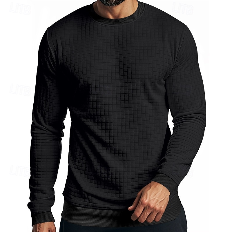 Men's T Shirt Tee Waffle Knit Tee Tee Top Long Sleeve Crew Neck Spring Fall Plain Fashion Designer Basic Jacquard Vacation Street Going out Black White Dark Gray Top Tee for Men