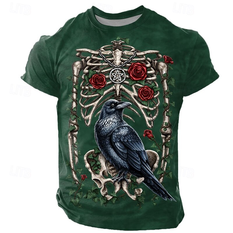 Halloween Men's Skeleton Gothic T Shirt Short Sleeve T shirt 3D Print Crew Neck Shirt Exaggerated Designer Artistic Street Casual Daily Black Red Blue Summer Spring All Seasons Clothing Apparel S M L4