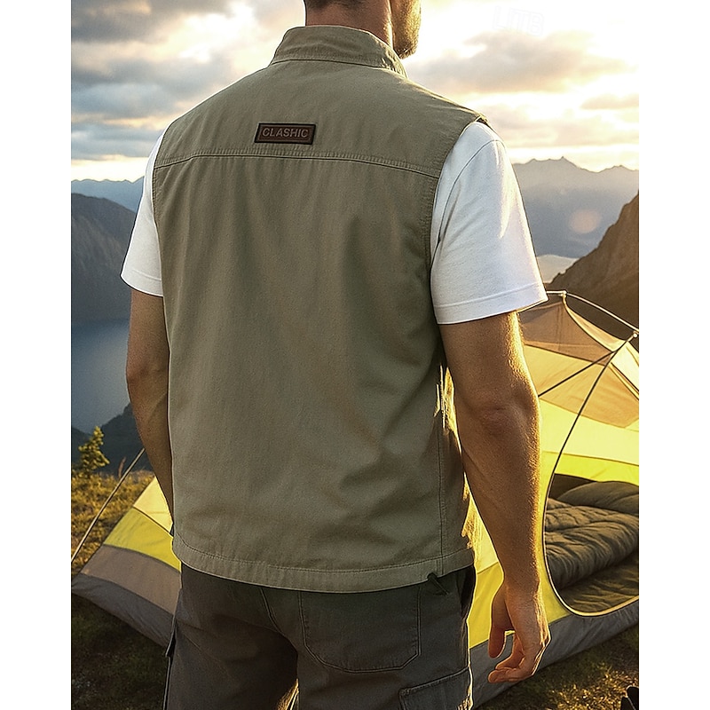 Men's Fishing Vest Hiking Vest Sleeveless Vest Outdoor Waterproof Windproof Zipper Pocket Nylon Black Army Green Red Hunting Fishing Climbing2