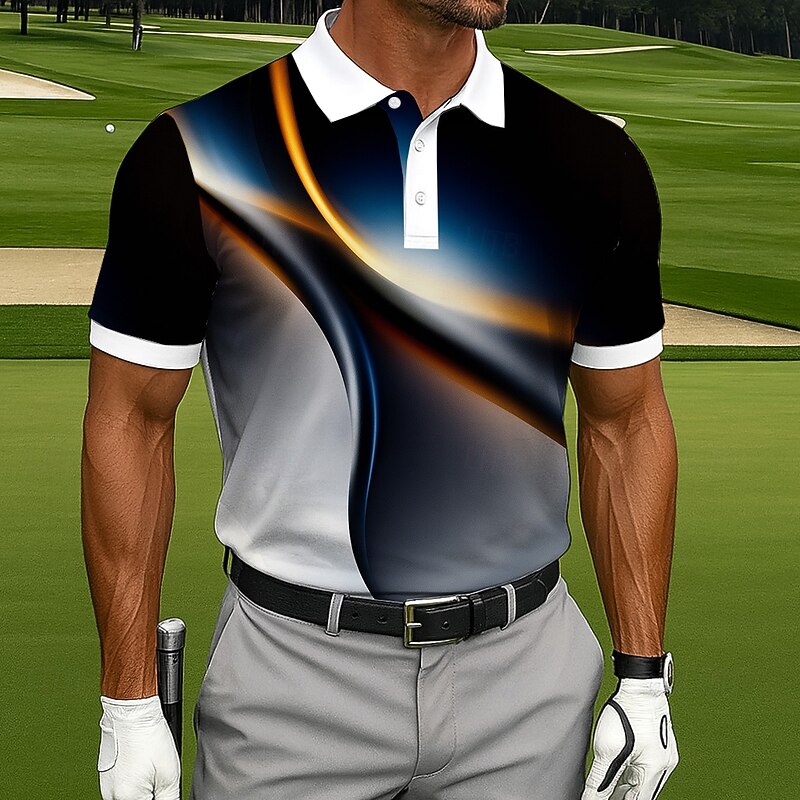 Men's Polo Sports Polo Shirts Casual Sports Turndown Short Sleeve Modern Geometric Buttons Summer Black Blue Green Polo2