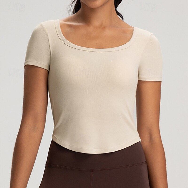 Women's Yoga T-shirt Breathable Padded Short Sleeve Sports Solid Color Top For Pilates Running Yoga Activewear4