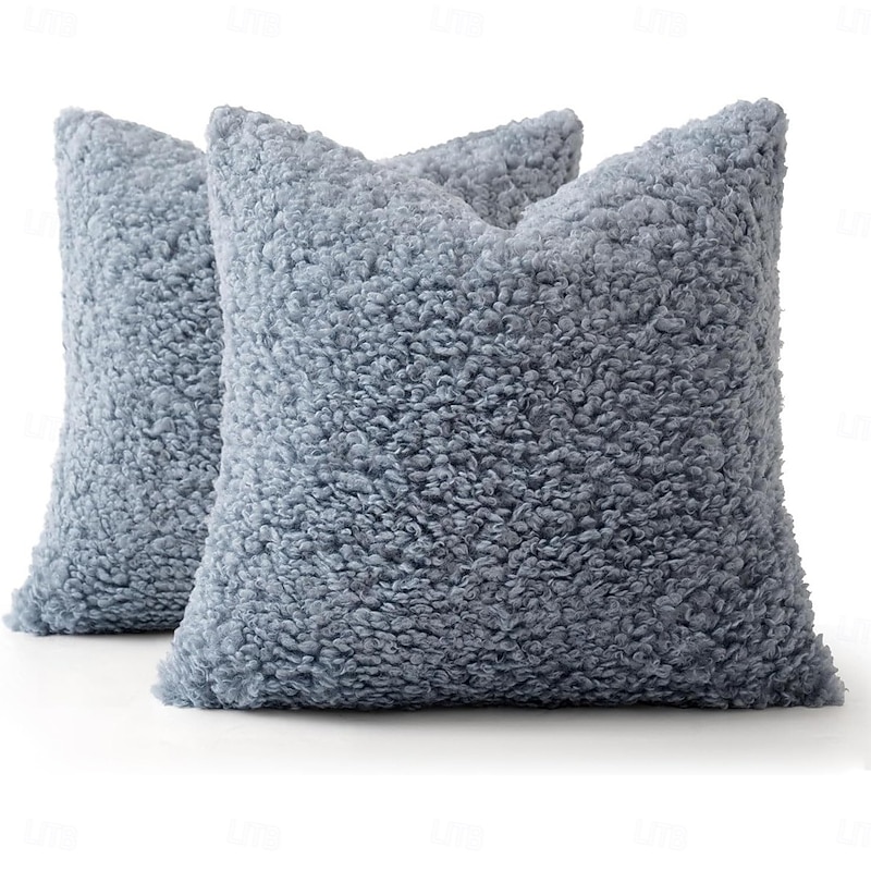 Teddy Fleece Throw Pillow Covers  Soft Thickened Sherpa Cushion Covers, Solid Color Modern Nordic Style for Sofa or Bedroom, Decorative Square Pillowcases2