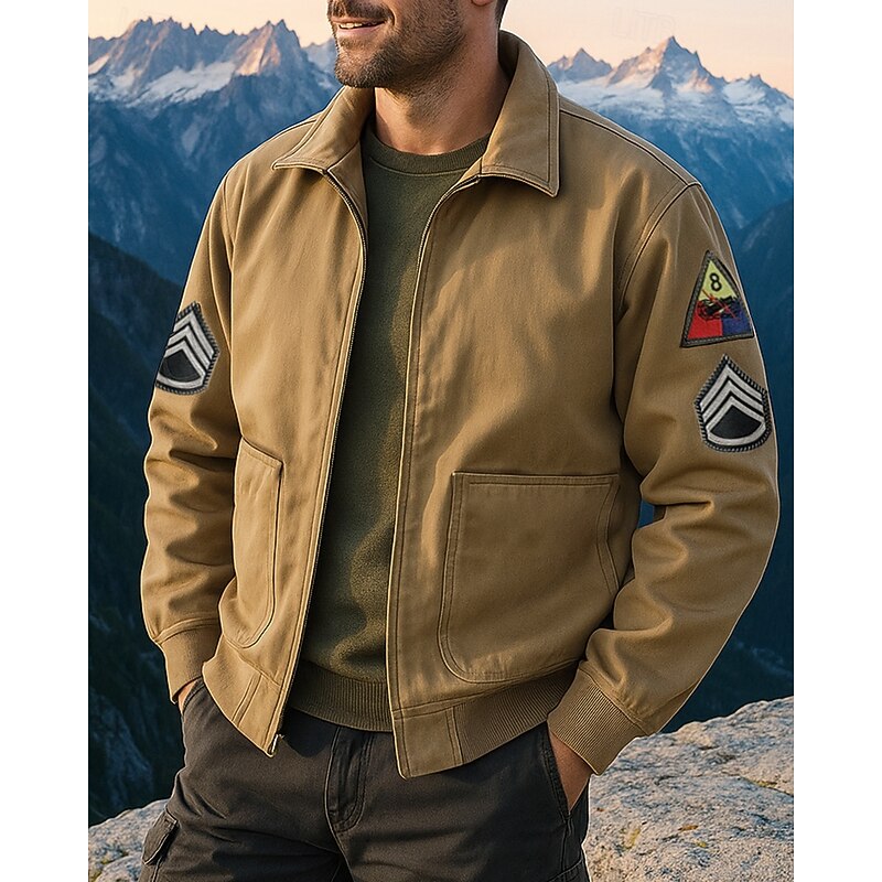 Men's Aviator Jacket Outdoor Windproof Hiking Outfits Hiking Clothes Spring Autumn / Fall Top Cotton Camping / Hiking / Caving Running Black Green Khaki