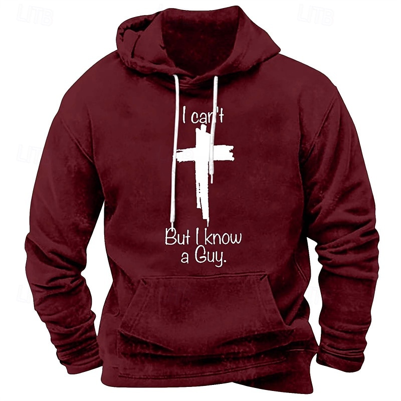 Men's Hoodie Black White Red Blue Brown Hooded Letter Cross Pocket Print Sports & Outdoor Daily Holiday Polyester Streetwear Basic Casual Spring Fall Clothing Apparel Hoodies Sweatshirts  Long Sleeve3