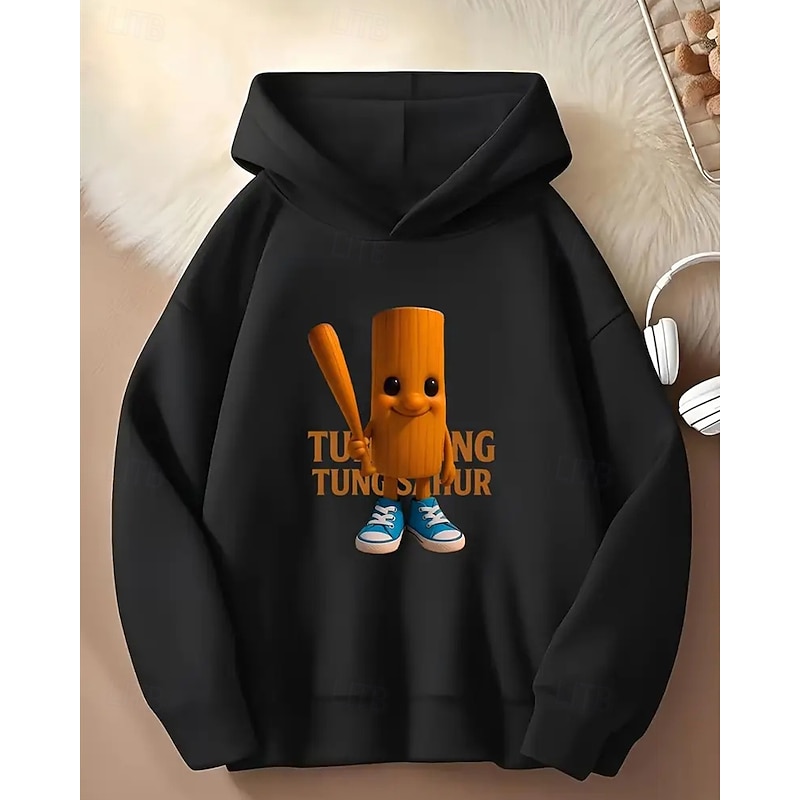 Boys' 3D Tung Tung Graphic Hoodie Long Sleeve Spring Fall Fashion Streetwear Kids 4-12 Years Hooded Outdoor Casual Daily Regular Fit3