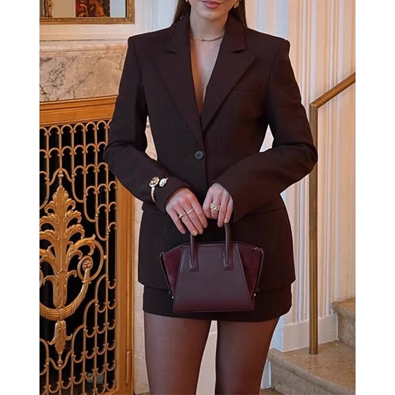 Women's Blazer Comfortable Pocket Buttons Fashion Plain Street Going out Single Breasted Regular Turndown Regular Fit Long Sleeve Outerwear Brown Fall Winter2