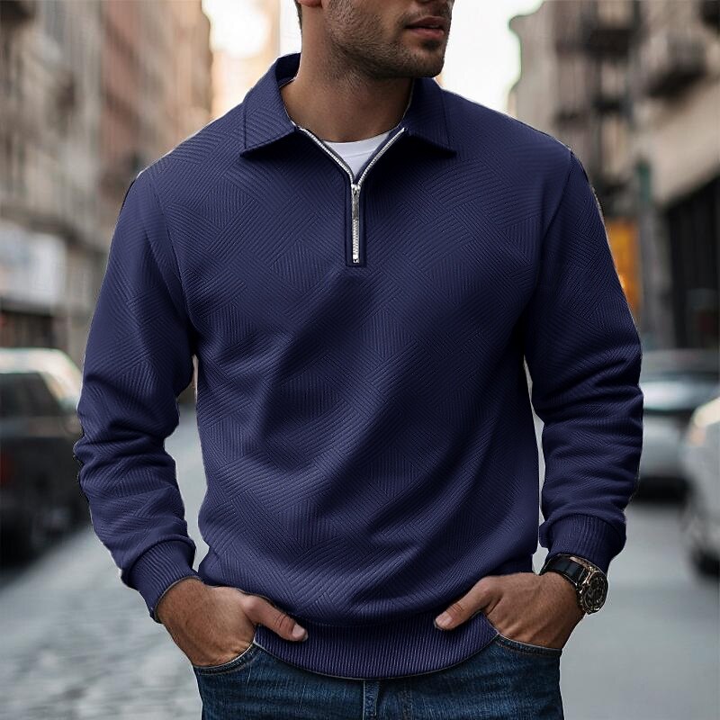 Men's Sweatshirt Quarter Zip Sweatshirt Black White Navy Blue Khaki Gray Lapel Plain Zip Up Front Pocket Textured Sports & Outdoor Casual Daily Streetwear Cool Designer Fall Clothing Apparel Hoodies3