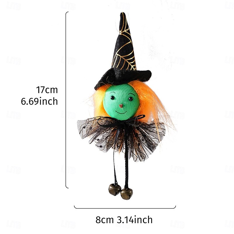 Halloween Witch Doll Hanging Ornament, Cartoon Bell Decoration with Tulle Skirt, Pumpkin, Ghost, and Black Cat Plush Charms for Indoor and Outdoor Halloween Party and Home Decor3