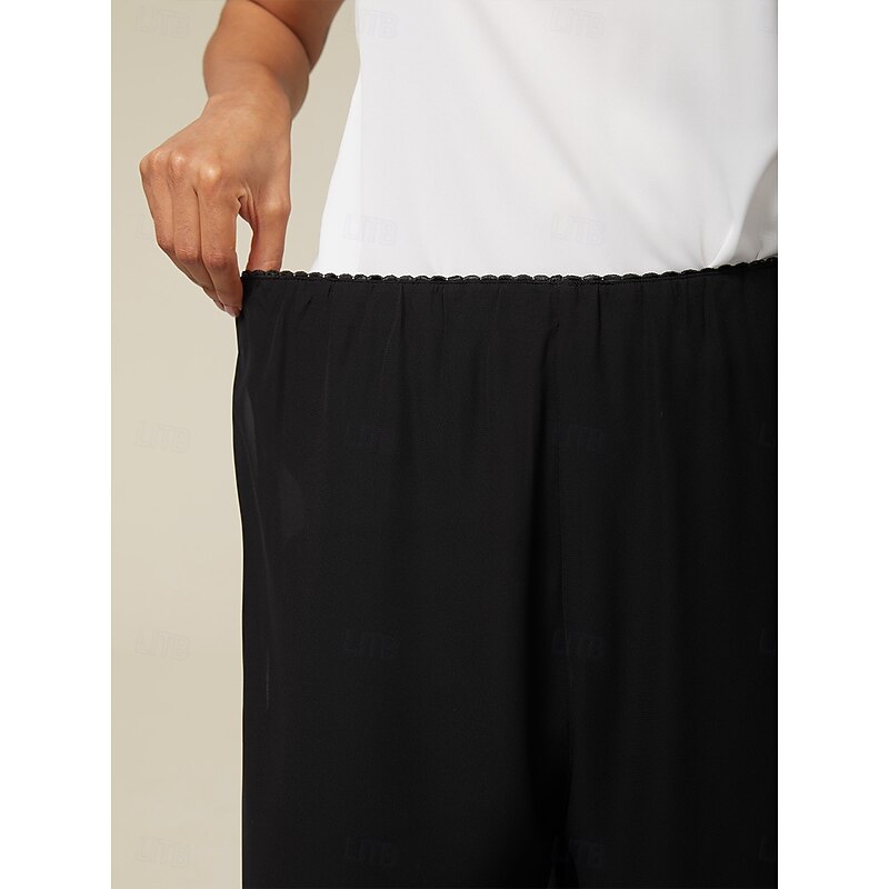Women's Culottes Wide Leg Vacation Classic Calf-Length Mid Waist Elastic Waist Stylish Fashion Stretchy Formal Office Dailywear Black Summer Spring Fall3