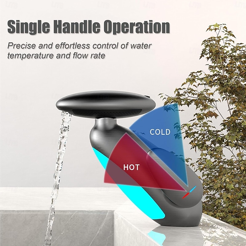 LED Bathroom Sink Faucet, Bathroom Faucet with Removable Sprayer, 4-in-1 Modern, Single Hole Bathroom Faucet, LED Light, Fountain Tap3