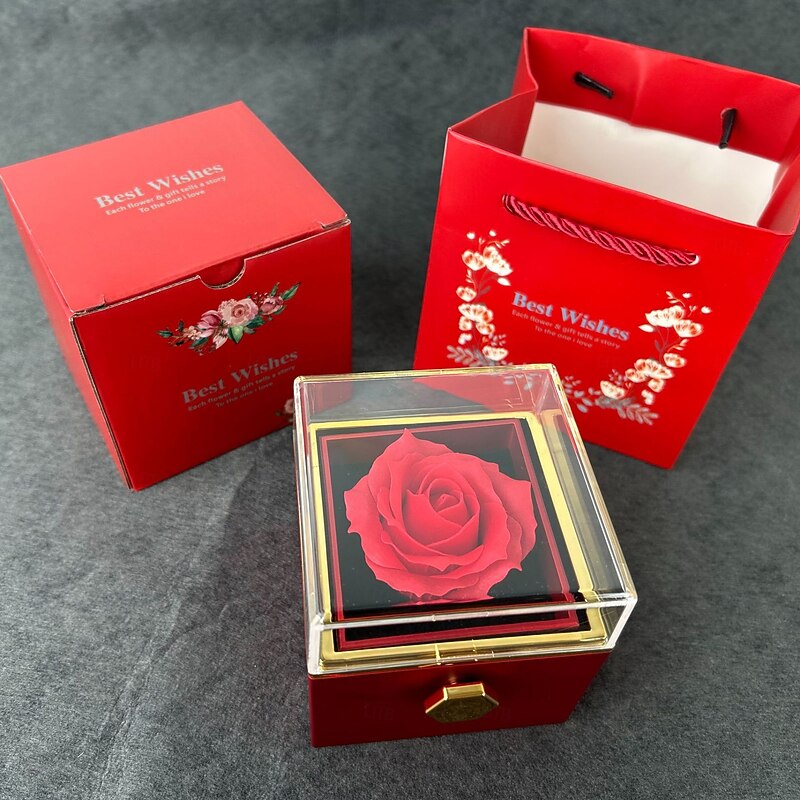 To My Love Necklace with Forever Roses Box, Christmas Gift for Her, Romantic Rotating Jewelry Box with Soap Flowers and Eternal Rose, Flip Design Packaging for Proposal, Valentine's Day, Ann2