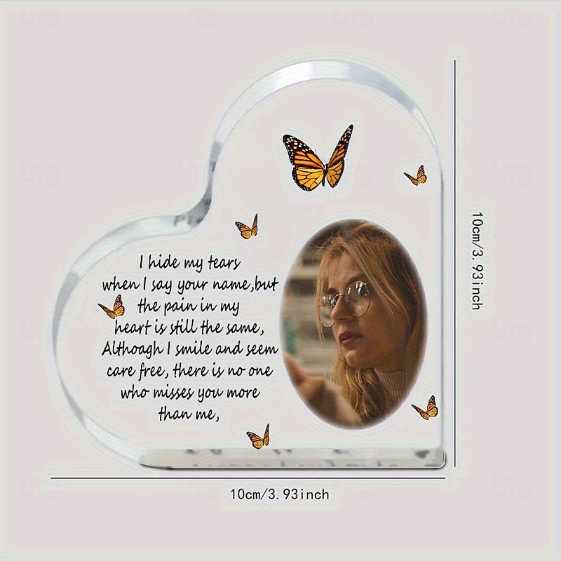 Personalized Memorial Heart Acrylic Plaque with Custom Photo, Sympathy Gift with Quote for Loss of Loved One, Remembrance Keepsake Decor for Family, Friends or Pet3