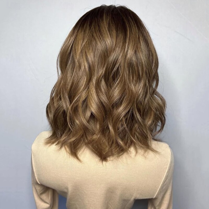 Unprocessed Virgin Hair 5x5 Closure 13x4 Lace Front Wig Short Bob Brazilian Hair Wavy Multi-color Wig 130% 150% Density with Baby Hair Highlighted / Balayage Hair 100% Virgin Glueless Pre-Plucked For3