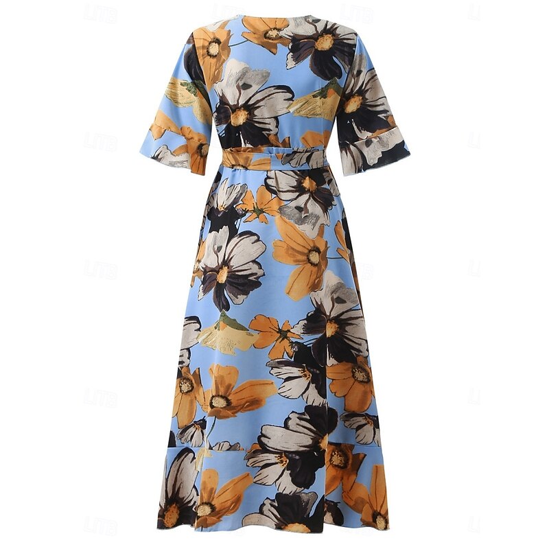 Women's Plus Size Casual Dress Floral V Neck Short Sleeve Summer Spring Elegant Fashion Modern Casual Maxi long Dress Daily Holiday Dress3