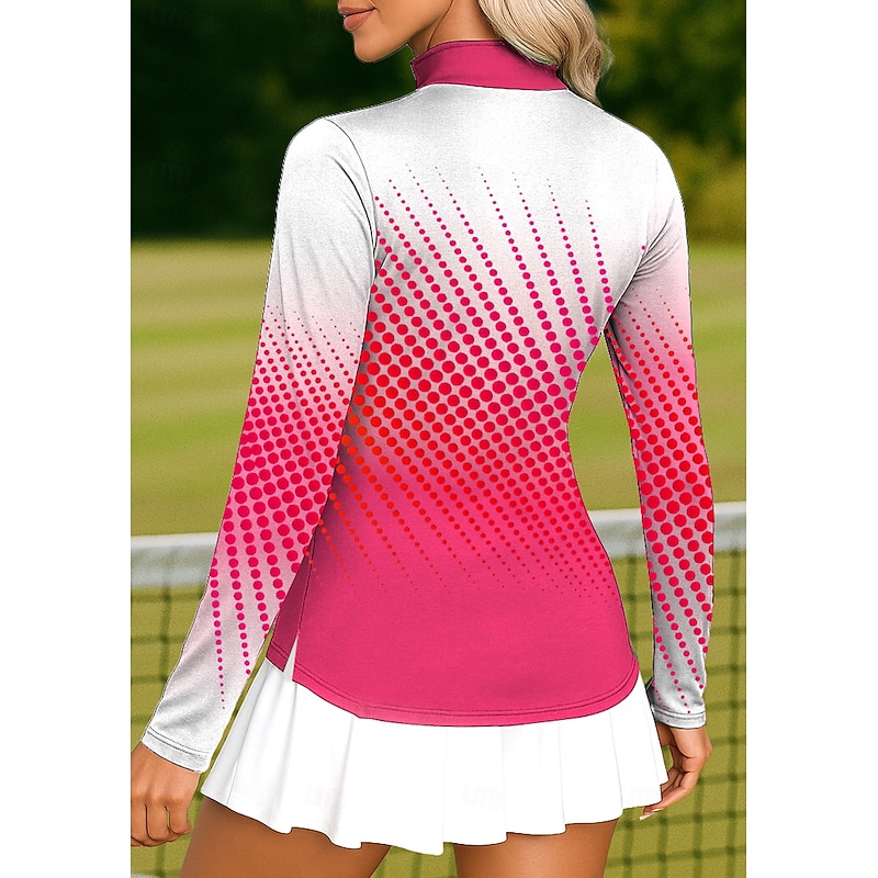 Women's Geometric Gradient Golf Polo Shirt Tennis Shirt Tennis Tee Long Sleeve Print Quarter Zip Pullover UV Protection Elastic Breathable Tennis Golf Pickleball Standing Collar Zip Collar Shirt Polo2