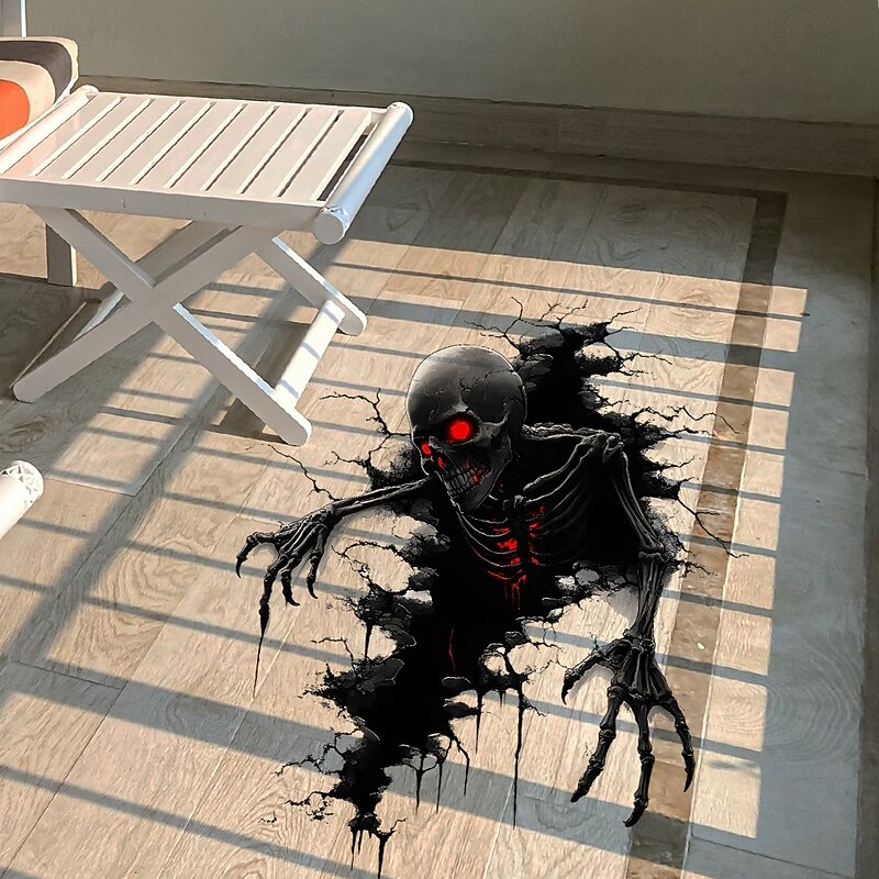 Halloween 3D Broken Wall Skeleton Decal, Scary Skull Wall Stickers for Bedroom Living Room, Self-Adhesive Halloween Wall Decor for Home or Party2