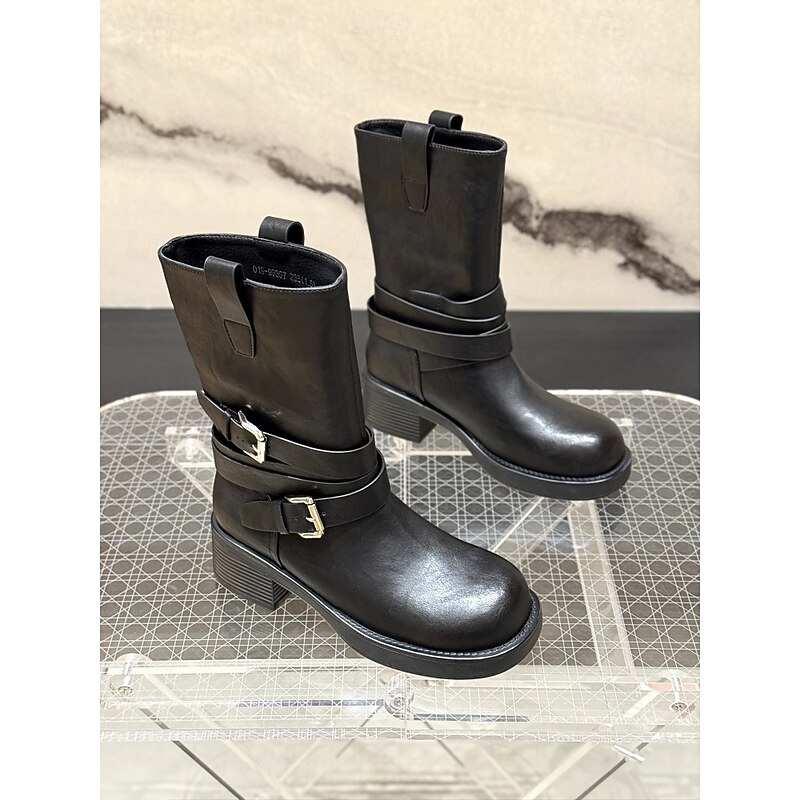 Black Faux Leather Ankle Boots for Women – Buckle Strap Detail, Chunky Block Heels, Stylish and Durable Footwear3