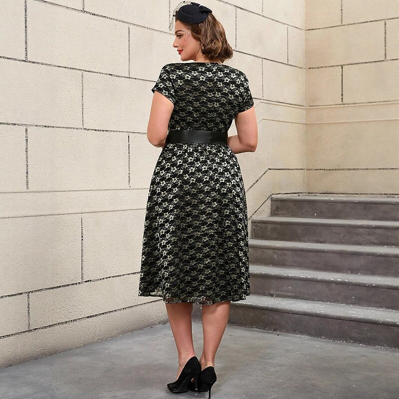 Retro Vintage 1950s Rockabilly Cocktail Dress A Line Dress Flare Dress Plus Size Floral A-Line Round Neck Fancy Dress Women's Vacation Party & Evening Retro Theme Party Adults Dress Spring & Summer3