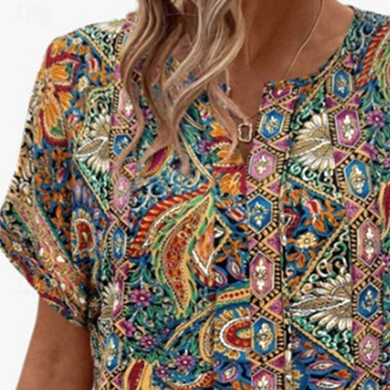 Women's Shirt Floral Stylish Modern Long Sleeve V Neck Regular Tops Daily Holiday Print Rainbow Summer2