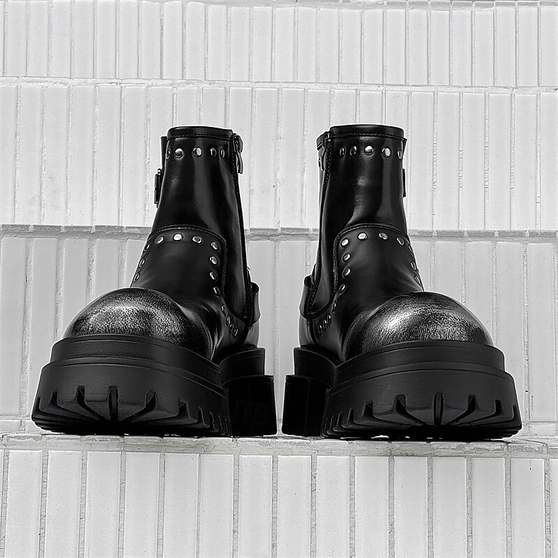 Men's Black Chunky Buckle Ankle Boots – Punk Rock Platform Combat Boots for Gothic Fashion & Fall Streetwear3