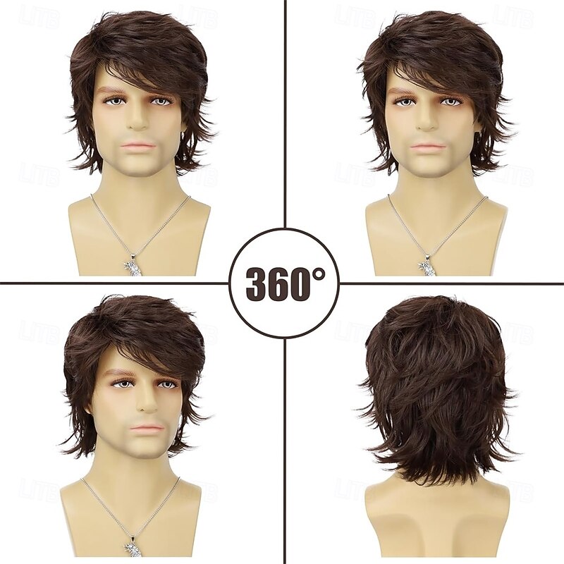 Mens Light Brown Wig Short Layered Natural Wavy Synthetic Heat Resistant Hair Wigs Male Guy Daily Party Costume Halloween Cosplay Wigs4