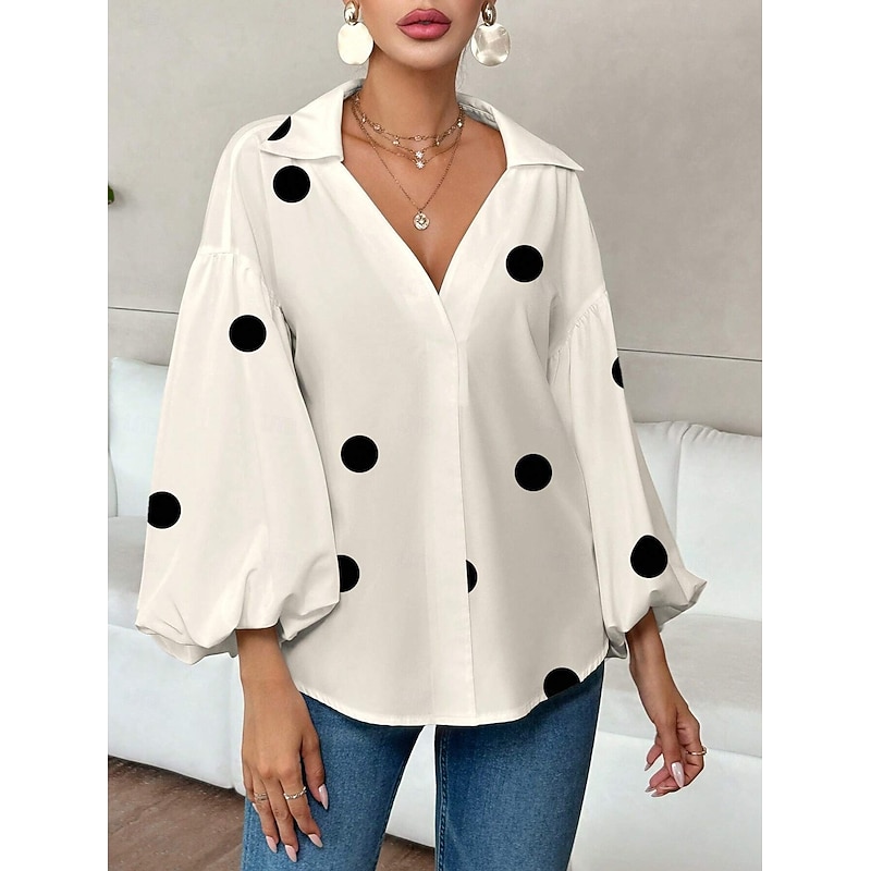 Women's Blouse Graphic Polka Dot Elegant Stylish Casual 3/4 Length Sleeve Puff Sleeve Crew Neck Regular Tops Daily Holiday Black White Red Navy Blue Green Spring Fall