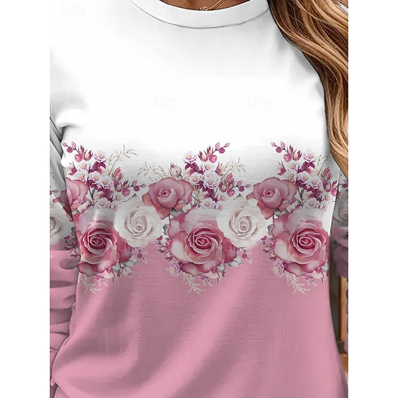 Women's T shirt Crew Neck Long Sleeve Tunic Floral Graphic Plants Vintage Stylish Classic  Round Neck Regular Tops Daily Print Yellow Pink Blue Purple Green Fall3