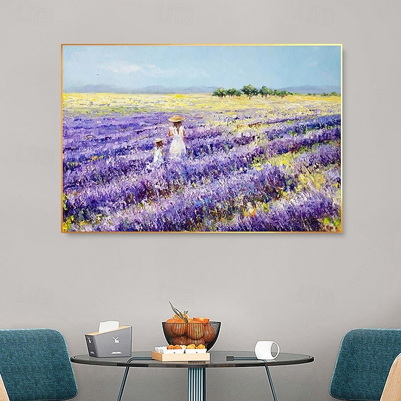 Original oil painting Handpainted mediterranean landscape lavender flower field Handmade Impressionism Girl Flower art For Home Decor