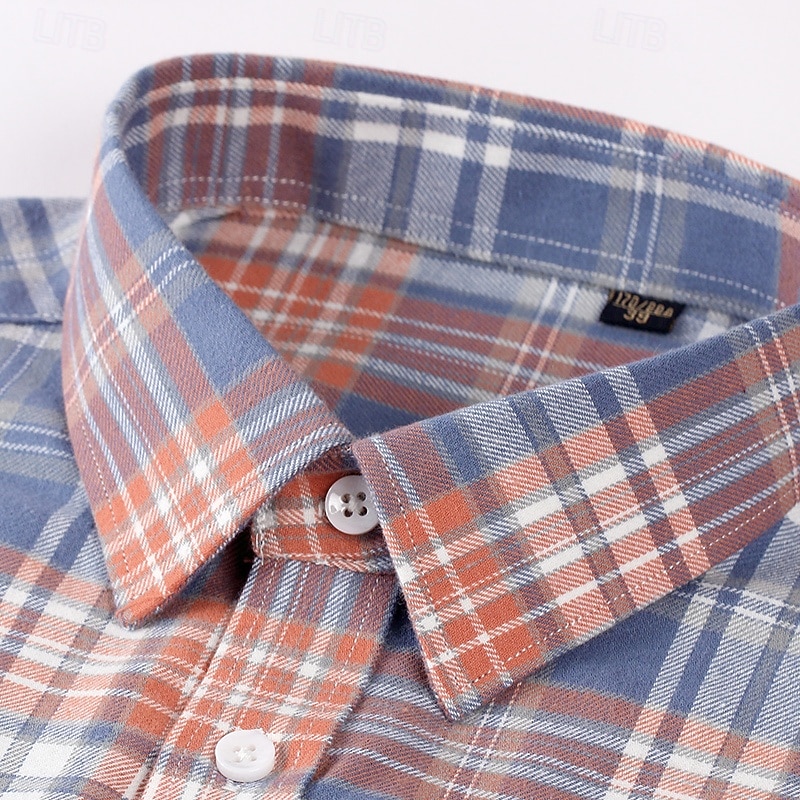 Men's Shirt Dress Shirt Collared Shirt Button Up Shirt Plaid / Striped / Chevron / Round Daily Wear Corporate Clothing White+khaki Pink Wine Navy Blue Long Sleeve Shirt Collar All Seasons Clothing3