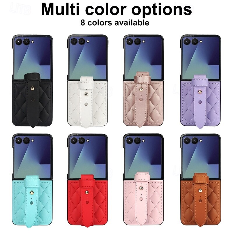 Phone Case For Samsung Galaxy Z Flip 7 Z Flip 6 Z Flip 5 Z Flip 4 Z Flip 3 Back Cover with Wrist Strap Shockproof Retro TPU PU Leather2
