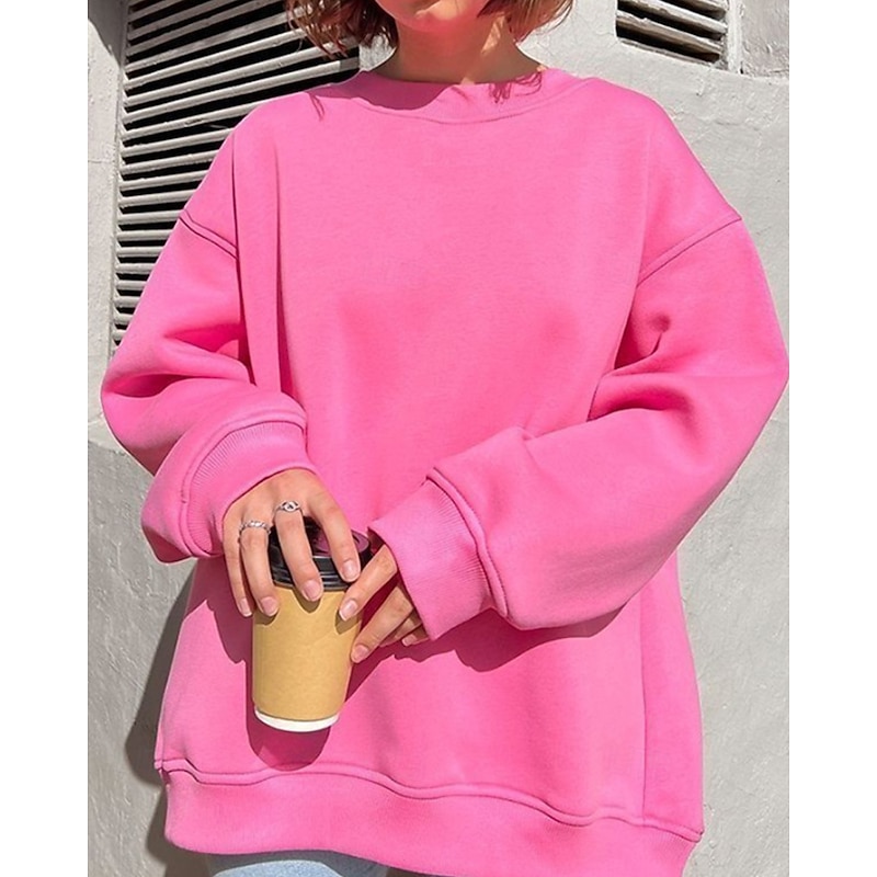 Women's Pullover Sweatshirt Sweatshirts Plain Streetwear Casual Long Sleeve Crew Neck Regular Tops Street Holiday Going out Black Pink Brown Fall Winter3