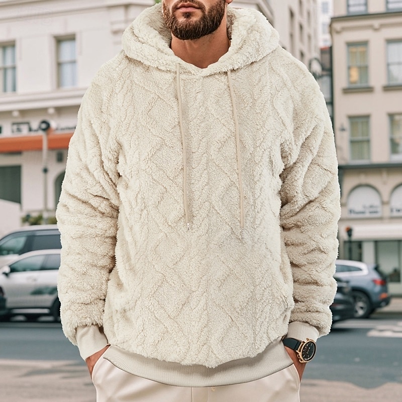 Men's Hoodie Fleece Hoodie Sherpa Fleece Hoodie Apricot Reddish brown Black Gray Light Blue Hooded Standing Collar Plain Oversized Casual Daily Holiday Polyester Fleece Streetwear Cool Sportswear