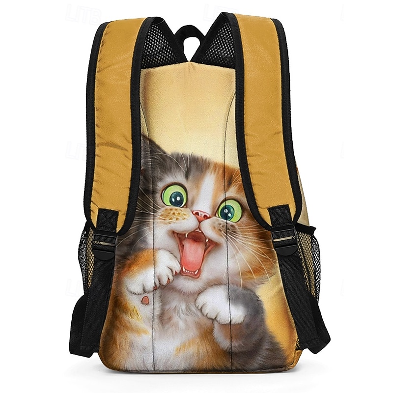 Kids Cartoon Cat Print Backpack by Kayomi Harai- Lightweight School Bag with Large Capacity and Side Pockets for Boys and Girls, Suitable for Primary School and Daily Use Yellow Pink Red4