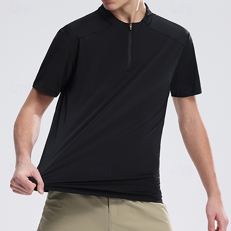 Men's Quarter Zip Sweatshirt Sport Tee Shirt Short Sleeve Crew Neck Top Outdoor Quick Dry Lightweight Sweat wicking Breathable Polyester Dark Grey Black Green Tennis Golf Running3